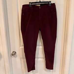 Democracy Women's Burgundy Tummy Control Corduroy Ankle Jeans